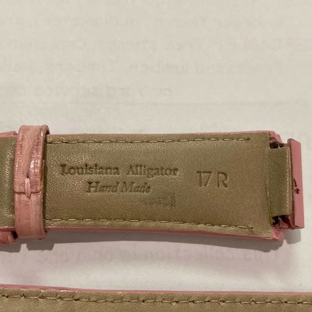 TechnoMarine pink watch strap, stamped Louisiana Alligator Handmade, 17R